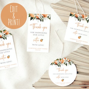 Plantilla de etiquetas de favor de baby shower de Little Cutie, etiquetas de agradecimiento de baby shower imprimibles, etiqueta de regalo de agradecimiento de ducha de cítricos, etiqueta de favor personalizada
