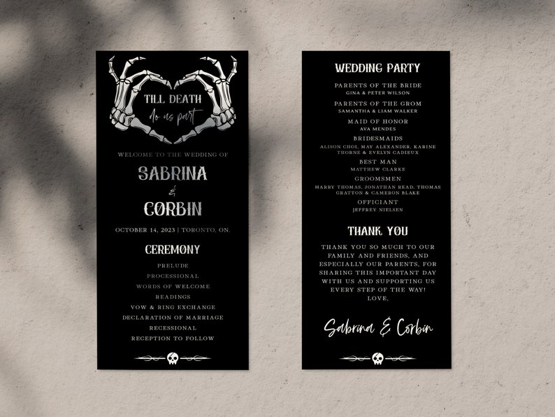 Gothic Wedding Program Template Editable Halloween Wedding - Etsy