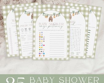 Locally Grown Baby Shower Games, Farmers Market Baby Shower Game Bundle, Gingham Baby Shower Games, Home Grown Baby, Baby Shower Printables