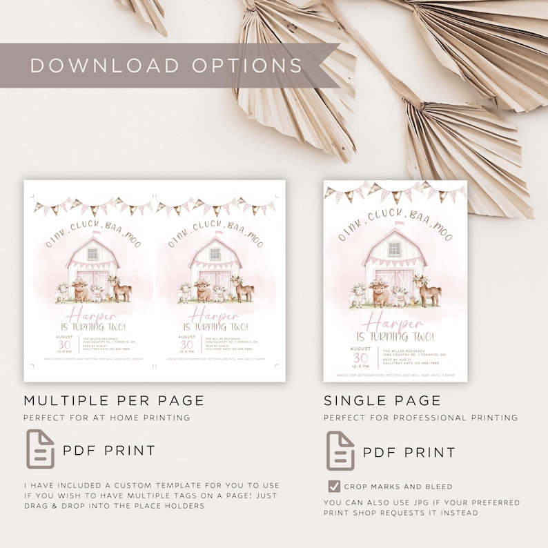 Floral Farm Birthday Invitation, Pink Farm Animal Birthday Invitation Template, Boho Farm Birthday Invite, Girl 2nd Birthday Digital Evite image 5