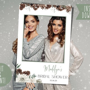 Winter Bridal Shower Photobooth Frame Template, Bridal Shower Selfie Station Frame, Christmas Shower Photo Booth Prop Large DIY Selfie Frame