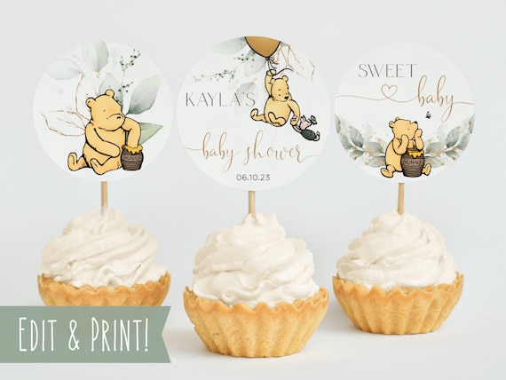 Winnie the Pooh Baby Shower Cupcake Toppers Template - Etsy