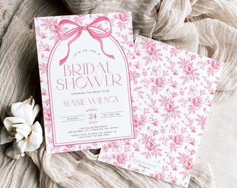 Chinoiserie Bridal Shower Invitation Template, Pink Vintage Bridal Brunch Invite, French Toile Bridal Shower Invite, Elegant Digital Invites