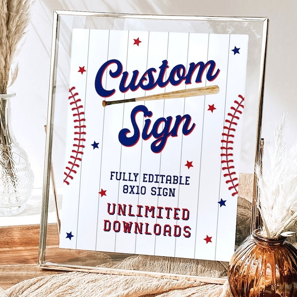 Rookie of the Year First Birthday Sign, Baseball 1st Birthday Custom Table Sign, Printable Boy Baseball Birthday Party 8x10 Signage Decor