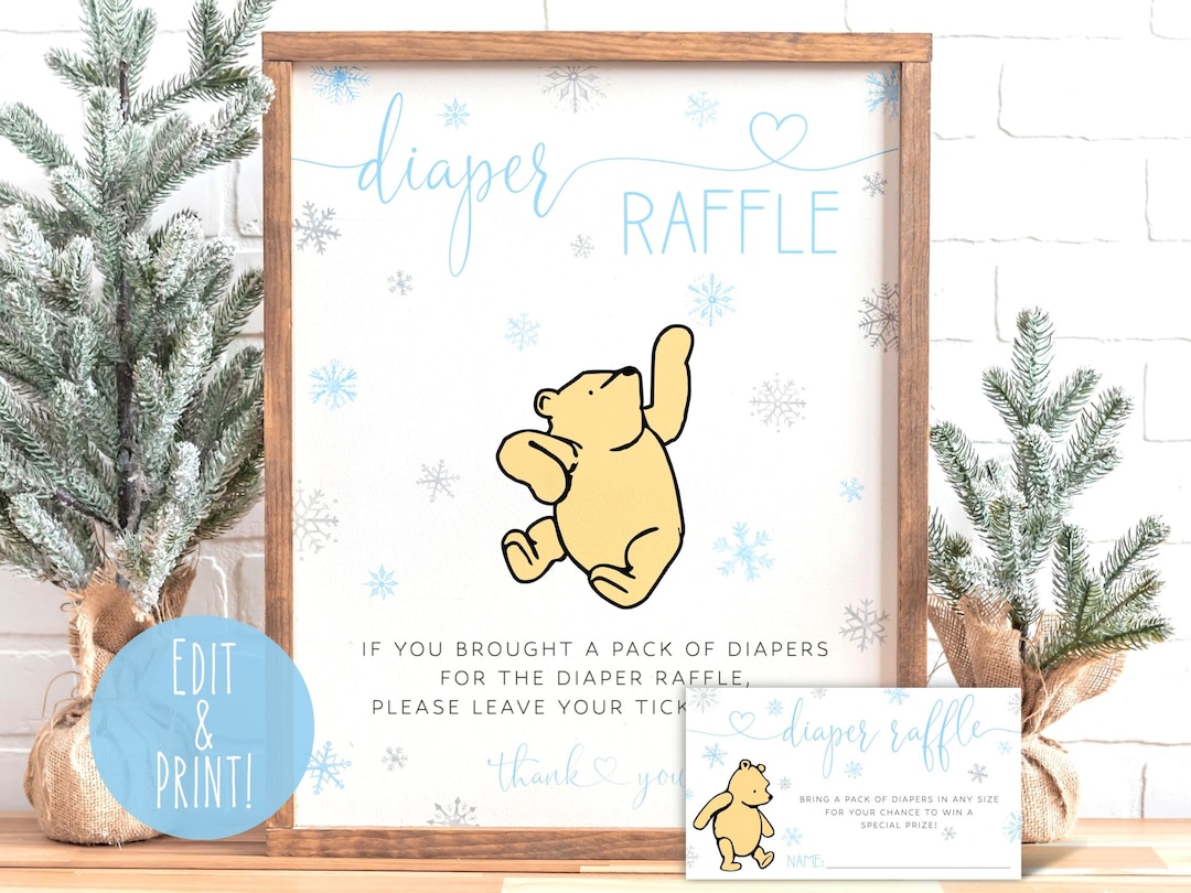 Classic Winnie the Pooh Diaper Raffle Sign, Winnie the Pooh Boy Baby ...