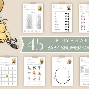Winnie The Pooh Baby Shower Games Bundle, Winnie-The-Pooh Baby Shower Activity, Printable Shower Games, Baby Predictions, Baby Shower Bingo