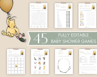 Winnie The Pooh Baby Shower Games Bundle, Winnie-The-Pooh Baby Shower Activity, Printable Shower Games, Baby Predictions, Baby Shower Bingo