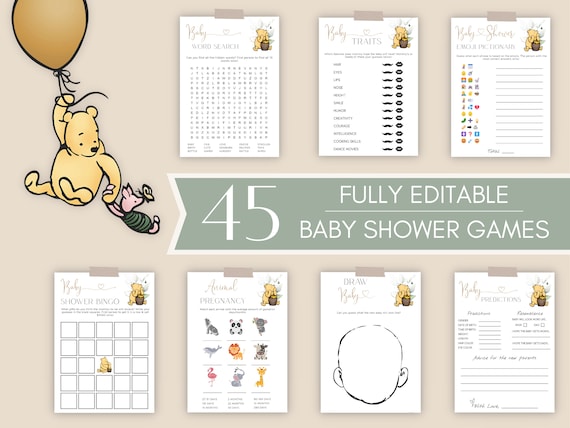 Winnie the Pooh Baby Shower Games Bundle, Winnie-the-pooh Baby