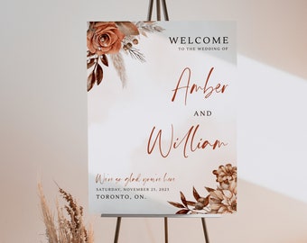 Terracotta Fall Wedding Welcome Sign, Fall Wedding Large Welcome Board, Burnt Orange Wedding Welcome Signage, Printable Autumn Wedding Sign