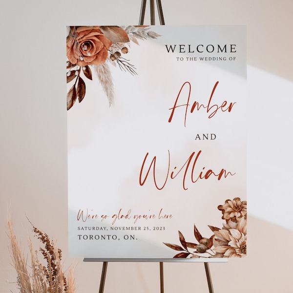 Terracotta Fall Wedding Welcome Sign, Fall Wedding Large Welcome Board, Burnt Orange Wedding Welcome Signage, Printable Autumn Wedding Sign