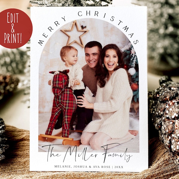 EDITABLE Christmas Card Template, Photo Christmas Card, Boho Holiday Cards, Modern Christmas Family Card Printable, Merry Christmas 2023 DIY