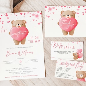 A Little Sweetheart Is On The Way Baby Shower Invitation, Valentines Day Baby Shower Invitation Template, Teddy Bear Baby Shower Evite Set