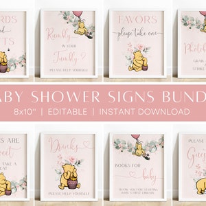 Pacchetto di cartelli per baby shower Winnie The Pooh classici, cartelli per baby shower Winnie The Pooh rosa, i bambini sono dolci, bomboniere, biglietti e regali, decorazioni