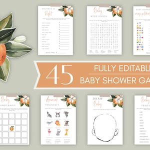 Cutie Baby Shower Games Bundle, Little Cutie Baby Shower Printable Games, Fun Baby Shower Games, Citrus Baby Shower Activity Set Download