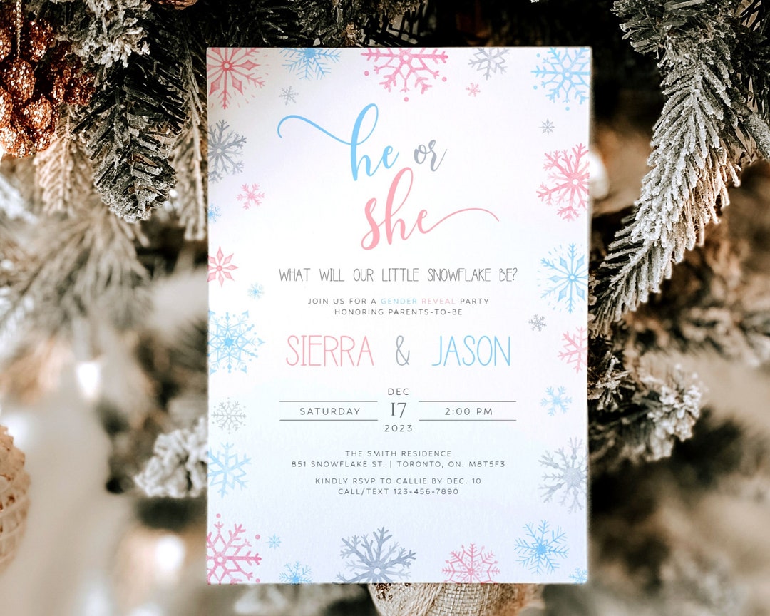 Winter Gender Reveal Invitation Little Snowflake Invitation Etsy