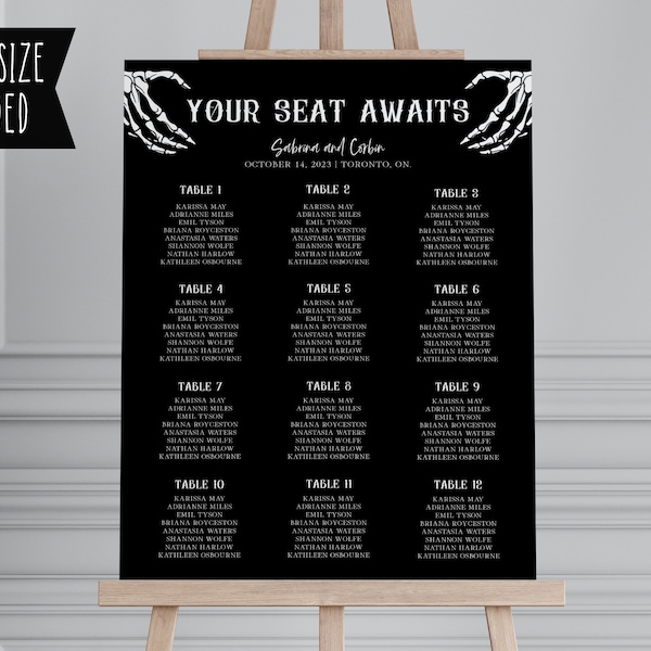 Halloween Wedding Seating Chart Sign Template, Printable Gothic Wedding Seating Chart, Black Wedding Seating Plan Sign, Seating Chart For 20