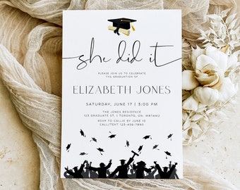 She Did It Graduation Invitation, Graduation Invitation Template ... She Did It Graduation Invitation, Graduation Invitation Template ...