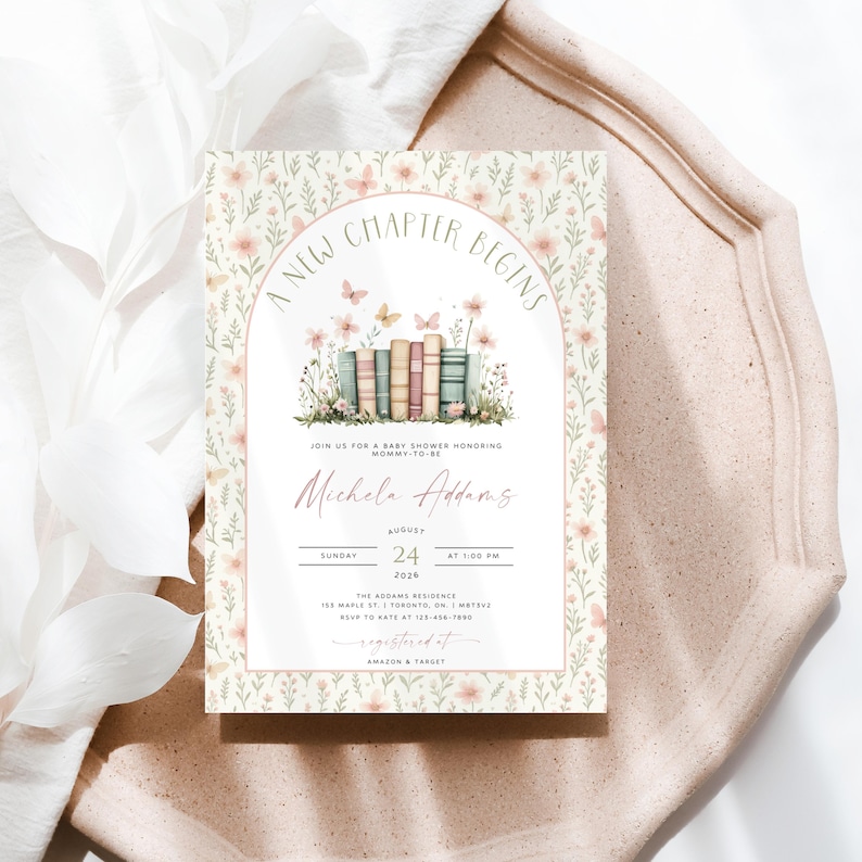 A New Chapter Begins Baby Shower Invite, Storybook Baby Shower Invitation Template, Girl Baby Shower Invite, Canva Baby Shower Digital Evite image 7