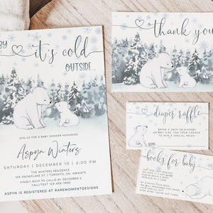 Winter Baby Shower Invitation, Polar Bear Baby Shower Invite Set, Arctic Baby Shower Invitation Template, Baby Its Cold Outside Baby Shower