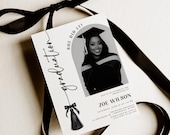 Graduation Invitation Template, Class of 2026 Grad Announcement with Photo, Black Tassel Bow Graduation Invite, Modern She Did It Invitation