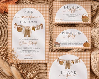 Little Pumpkin Baby Shower Invitation Template, Fall Baby Shower Invitation Bundle, Neutral Baby Shower Invite Cards, Harvest Baby Shower