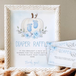 Pumpkin Baby Shower Diaper Raffle Sign, Blue Pumpkin Diaper Raffle Card, Baby Boy Fall Shower Signs, Little Pumpkin Diaper Raffle Tickets