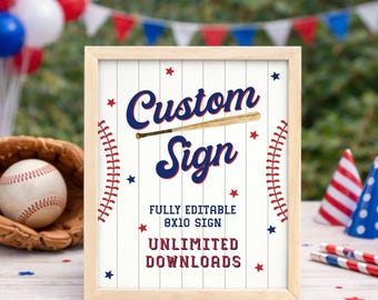 Rookie of the Year First Birthday Sign, Baseball 1st Birthday Custom Table Sign, Printable Boy Baseball Birthday Party 8x10 Signage Decor