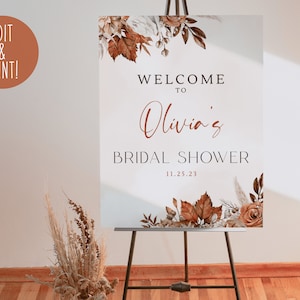 Fall Bridal Shower Welcome Sign Template, Fall In Love Bridal Shower Sign, Editable Boho Bridal Shower Poster, Terracotta Bridal Party Decor