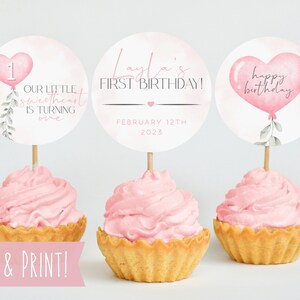 Valentine First Birthday Cupcake Toppers Template, Our Little Sweetheart Is Turning One, Boho Cupcake Picks, 1st Birthday Small Cake Toppers