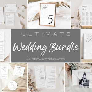 Minimalist Wedding Bundle Template, Modern Wedding Invitation Suite Download, Printable Botanical Wedding Bundle, Wedding Bundle Template
