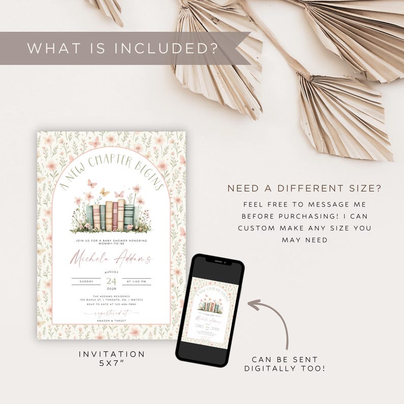 A New Chapter Begins Baby Shower Invite, Storybook Baby Shower Invitation Template, Girl Baby Shower Invite, Canva Baby Shower Digital Evite image 4