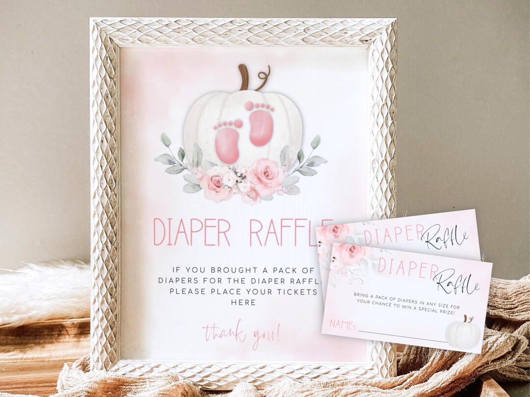 Pink Diaper Raffle Sign Pumpkin Baby Shower Diaper Raffle Sign, Pink Pumpkin Diaper Raffle Card ...