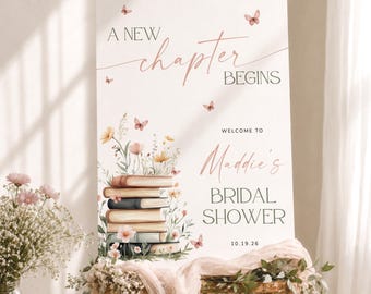 A New Chapter Begins Welcome Sign, A New Chapter Begins Bridal Shower Welcome Sign, Storybook Welcome Signage, Floral Book Welcome Poster