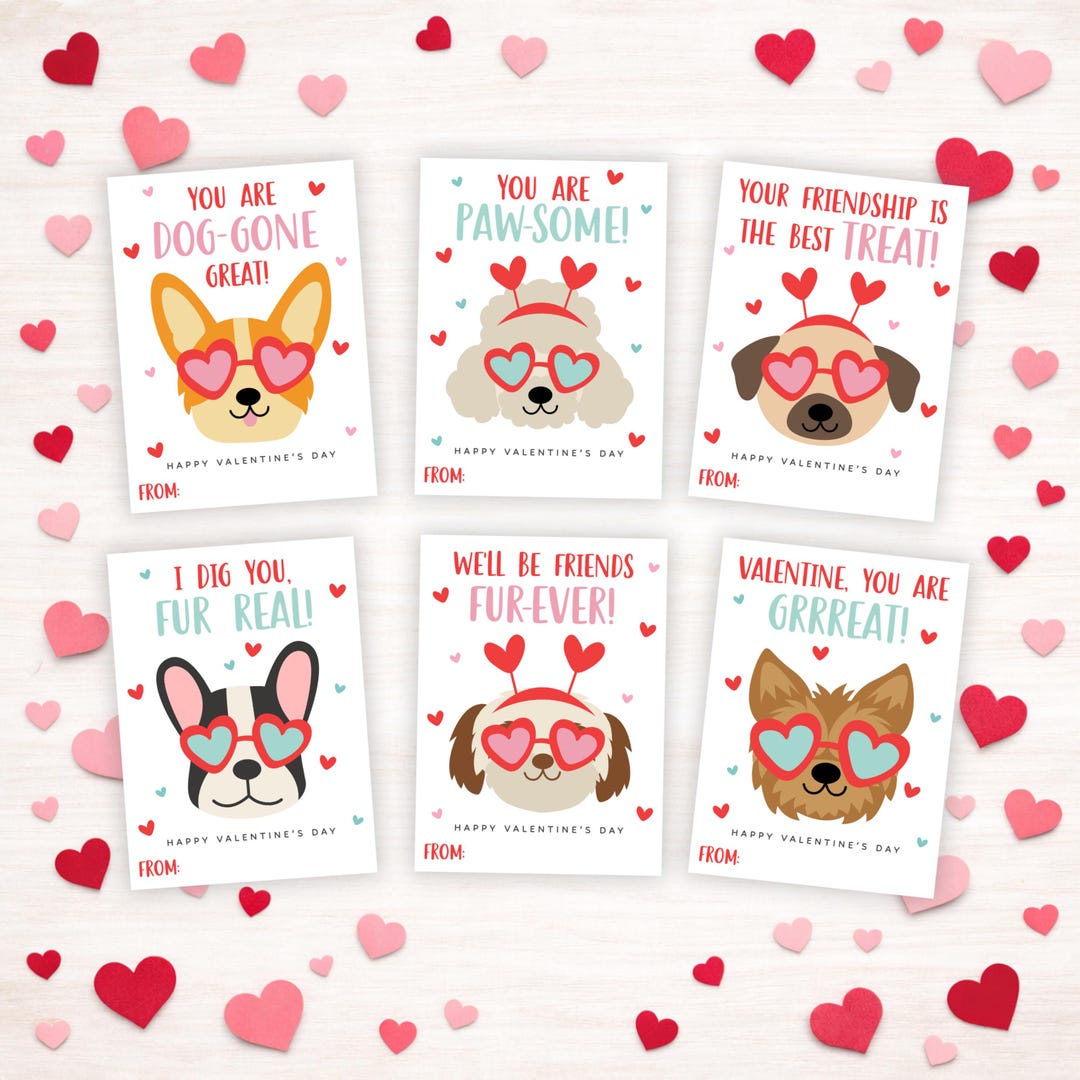 Printable Dog Valentine Cards for Kids, Dog Lover Valentine's Day Gift ...