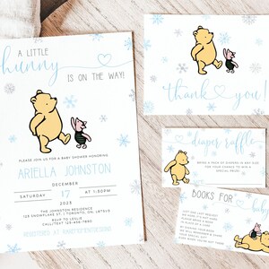 Classic Winnie The Pooh Baby Shower Invitation Template, Winnie The Pooh Boy Winter Baby Shower Invite, Snowflake Pooh Bear Evite Bundle Set