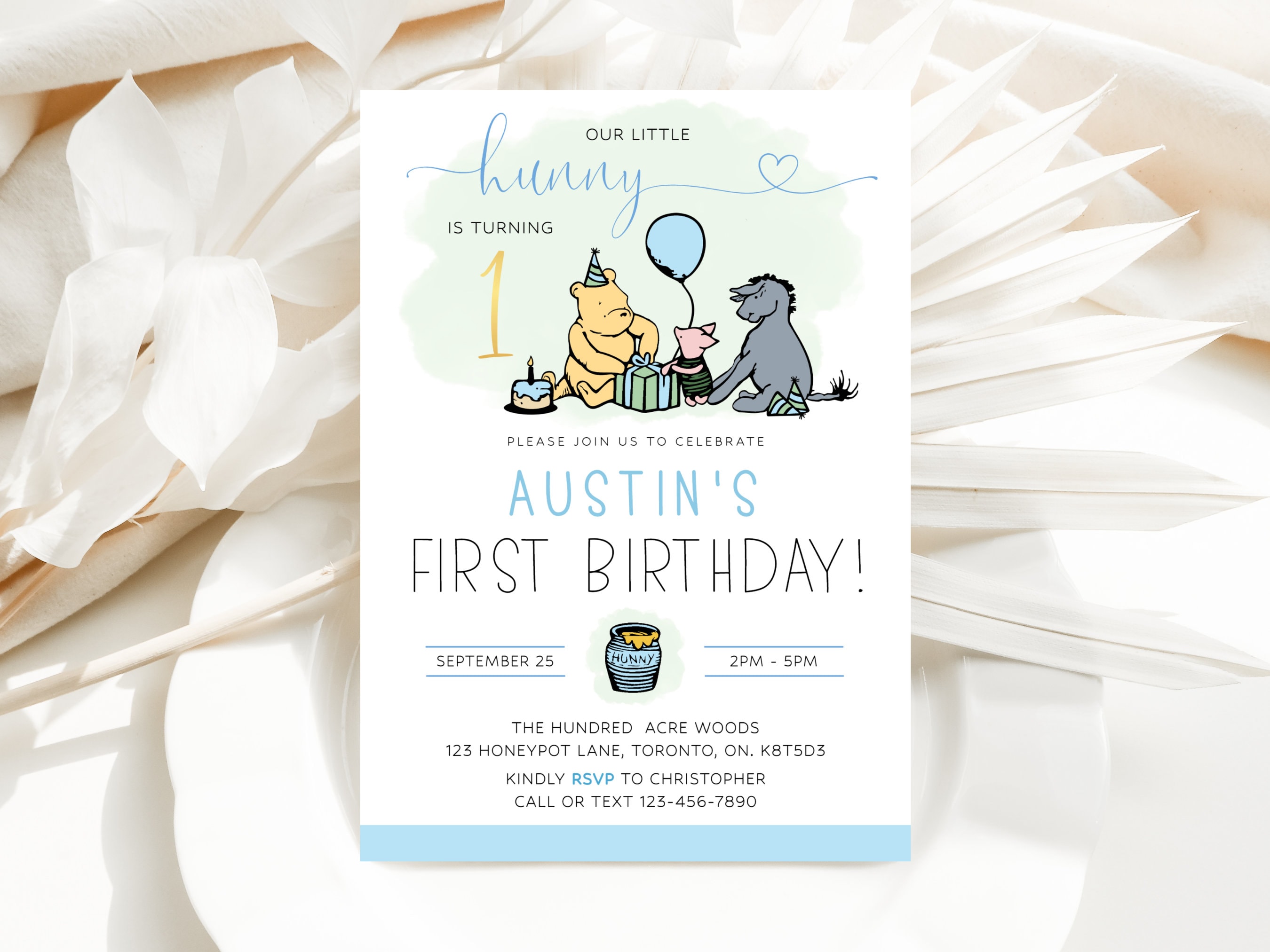 Winnie the Pooh 1st Birthday Invitation Template Winnie the Etsy