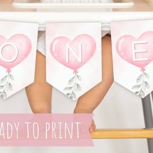 Little Sweetheart 1st Birthday Highchair Banner, O-N-E High Chair Banner Instant Download, Printable Valentine Birthday Boho Decorations DIY
