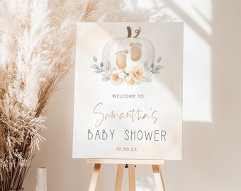 Little Pumpkin Baby Shower Welcome Sign, Fall Baby Shower Welcome Sign Template, Gender Neutral, Editable Pumpkin Baby Shower Welcome Poster
