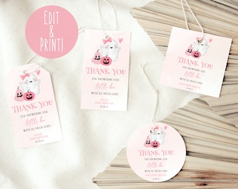 Little Boo Baby Shower Favor Tags Template, Girl Halloween Thank You Tags, Printable Ghost Baby Shower Labels, Pink Spooky Gift Tag Download