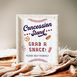 Cartello per il primo compleanno del principiante dell'anno, cartello per stand di concessioni, cartelli per tavoli per feste di compleanno a tema baseball, cartello stampabile per cibo e bevande da scaricare immagine 9