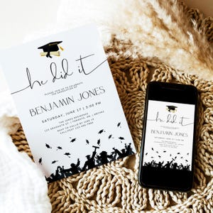 Graduation Invitation Template, Graduation Invitation 2026, Editable Graduation Party Invitation, He Did It Graduation Evite, Canva Download