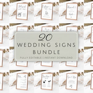 Wedding Signs Bundle Template, Wedding Signage, Minimalist Wedding Signs Bundle, Modern Wedding Signs, Printable Wedding Signs, Wedding DIY
