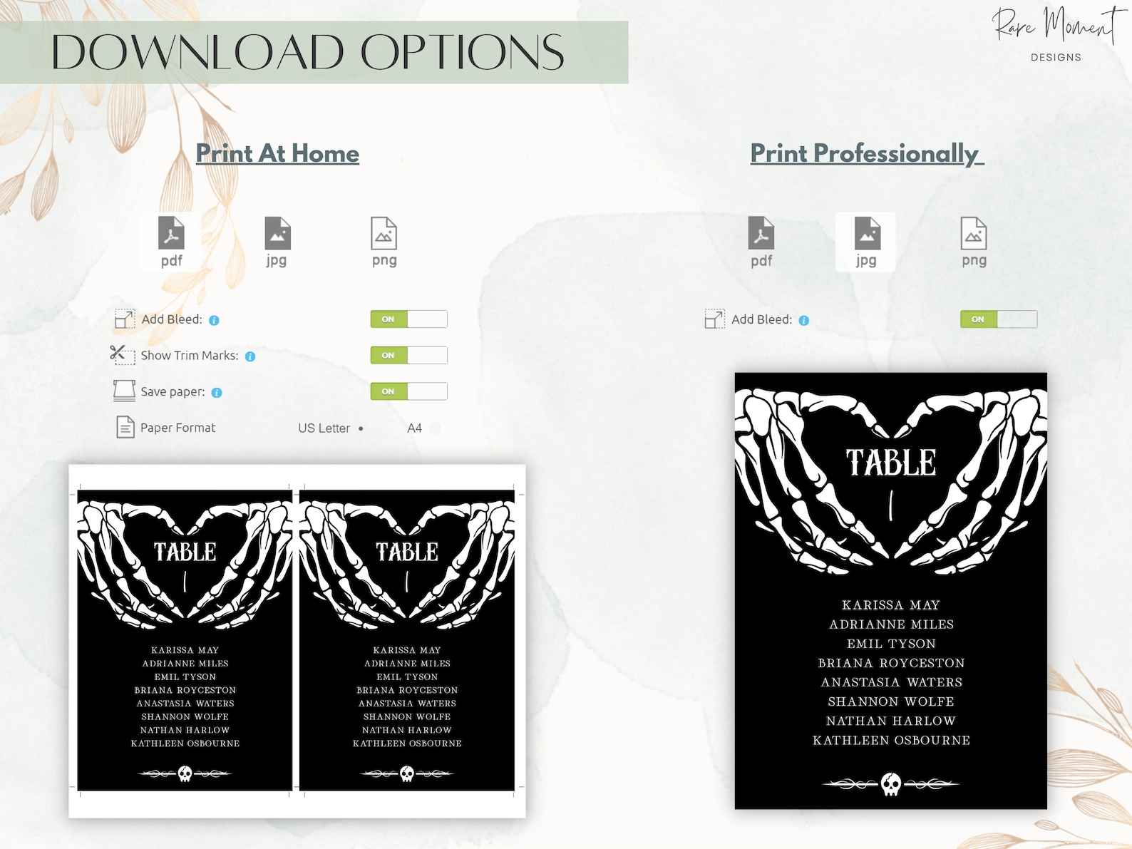 Halloween Wedding Seating Chart Cards, Gothic Wedding Seating Cards ...