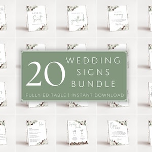 Winter Wedding Signs Bundle, Christmas Wedding Signs Template, Printable Rustic Wedding Shower Signage, Editable Wedding Table Signs Set DIY