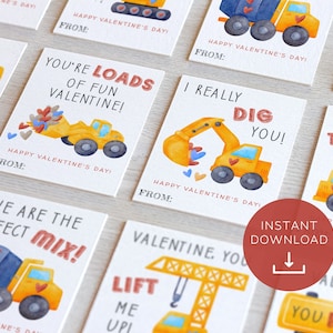 Cartes de construction de Saint-Valentin, Saint-Valentin pour enfants de classe, étiquettes-cadeaux imprimables pour garçon, Saint-Valentin, je vous aime, téléchargement immédiat bricolage
