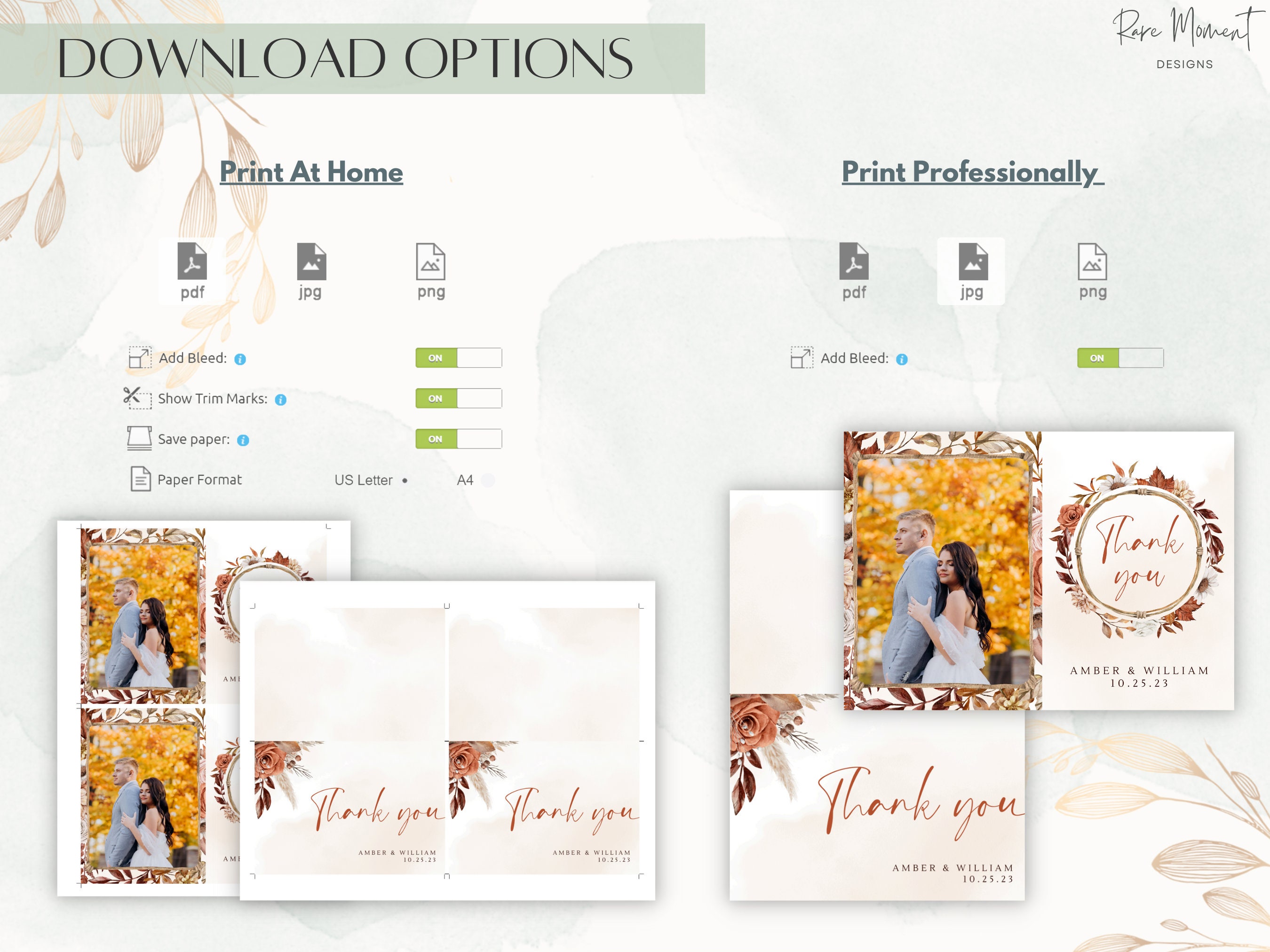 Terracotta Wedding Thank You Card Template Fall Wedding Thank - Etsy