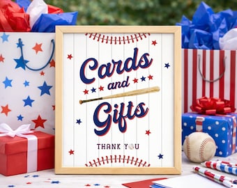 Rookie of the Year First Birthday Sign, Baseball Birthday Party Sign, Cards and Gifts Sign Printable, Rookie Year Boy Birthday Party Decor