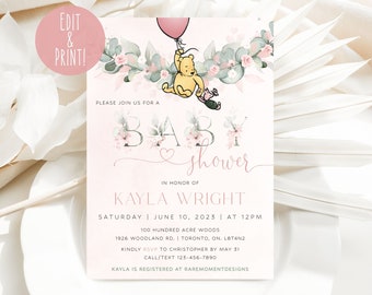 Winnie the Pooh Baby Shower Invitations, Winnie The Pooh Girl Baby Shower Invite, Spring Baby Shower, Blush Pink Pooh Bear Baby Shower Evite