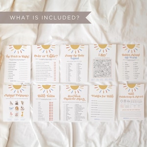 Sun Baby Shower Games Bundle, Here Comes the Son Baby Shower Games, Printable Boho Baby Shower Games Pack, Sunshine Shower Activity, Canva image 6