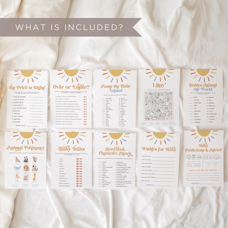 Sun Baby Shower Games Bundle, Here Comes the Son Baby Shower Games, Printable Boho Baby Shower Games Pack, Sunshine Shower Activity, Canva image 6